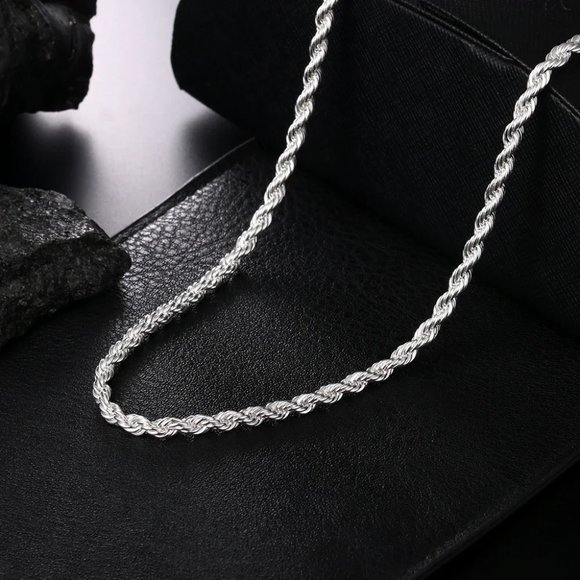 Stunning 24 Inch Long Rope Necklace 4mm Wide Stamped 925 Sterling Silver - Picture 5 of 8